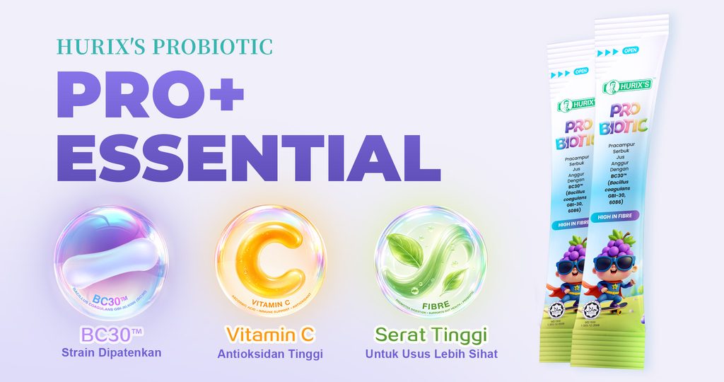 HURIX'S PROBIOTIC Pro-Essential dengan BC30™, Vitamin C dan serat tinggi